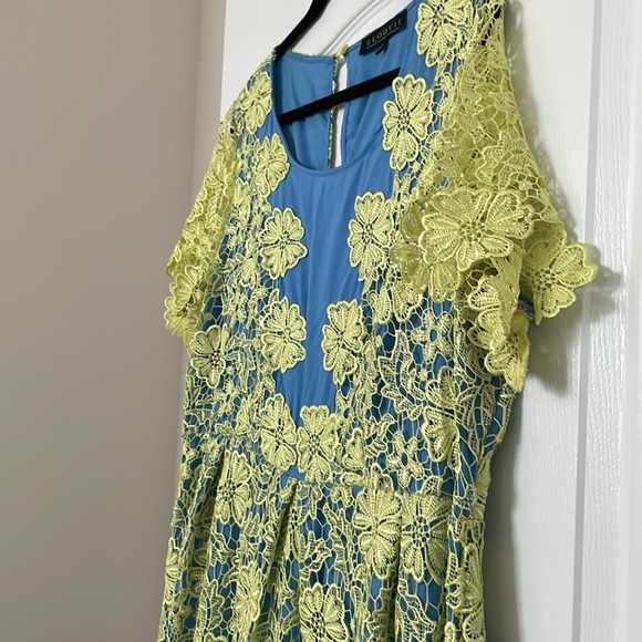 Yellow Floral Lace Overlay Dress - Picture 4 of 4